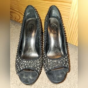 CANDIE'S jeweled spike peep toe heels